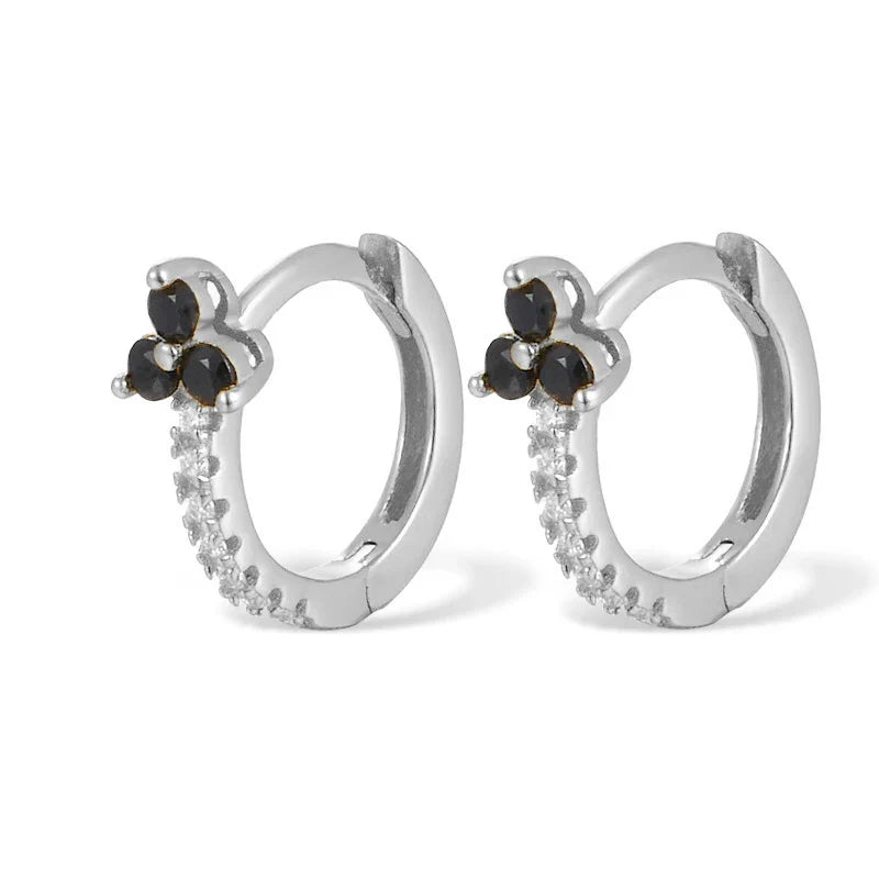 WANTME 925 Sterling Silver Romantic Color Zircon Three-petal Flower Stud Earrings for Women Fashion Huggies Piercing Jewelry