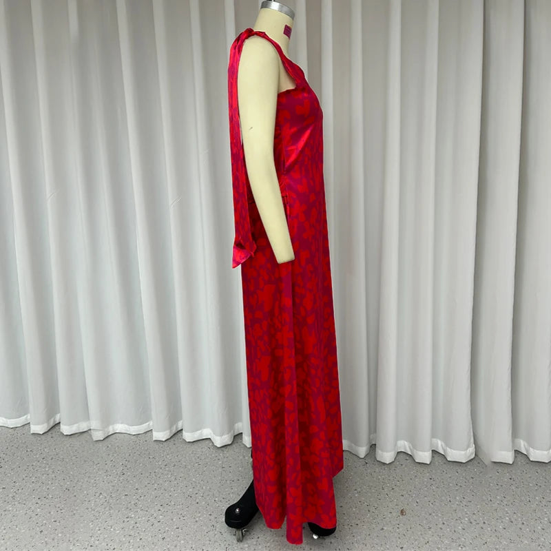 Evening Dresses: Women Maxi Dress Summer Fashion One Shoulder Printed Sleeveless