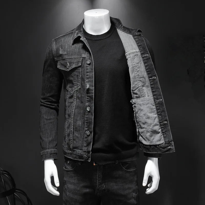 Mens Denim Jacket Moto Biker Outerwear Coats Men Jeans Jacket Black Casual Coats