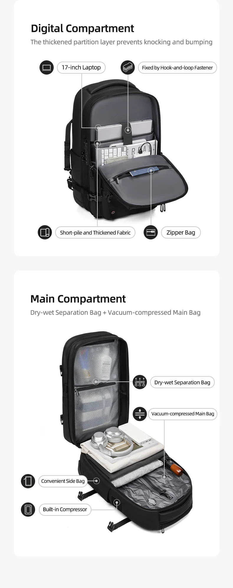 Travel Trolley vacuum compression business backpacks pump for Man Wheeled backpack On wheels luggage Rolling Bags For Boardable