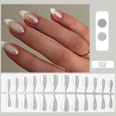 24Pcs/Set White French Press on Fake Nails Full Cover Artificial Wearable Nail Beauty Tips Naked French White False Nails Art