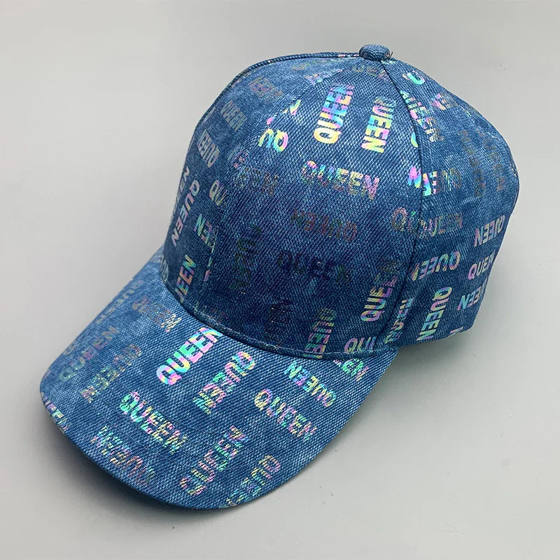 New Kpop Shiny Reflective Graffiti Letter Men Women Baseball Hats Cotton Comfortable Street Tie-dyed Fashion Sport Hip Hop Caps