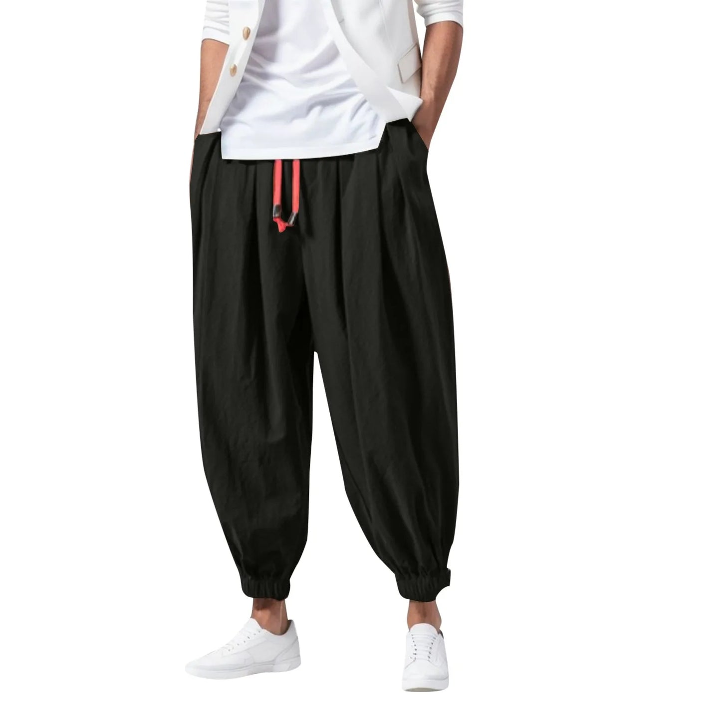 Solid Color Harem Pants Fashion baggy Bottoms Casual Joggers Men'S Elasticated