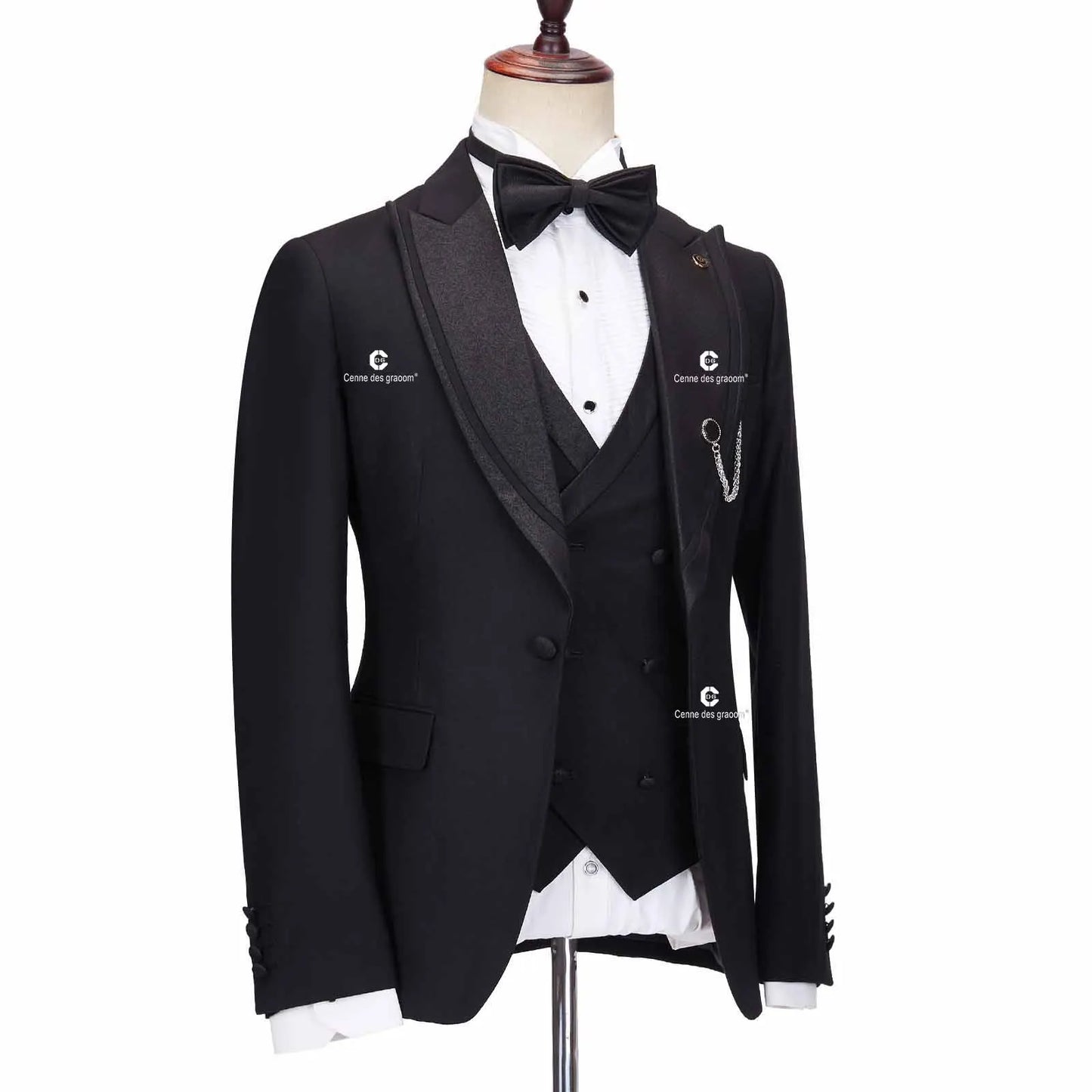 Tuxedo for Mens: Elegant Suits for Men Black Tuxedo Jacket Vest Pants with Bowtie