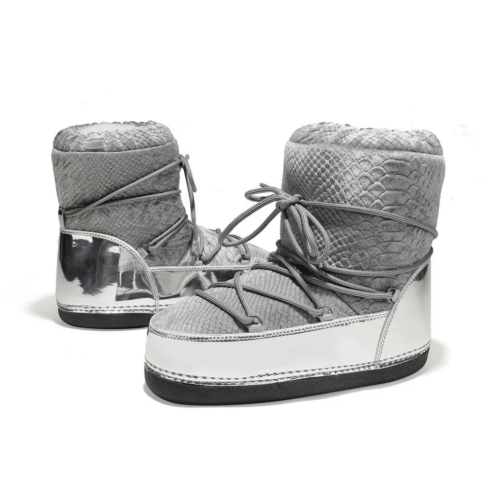 Winter Ski Boots Snow Boots Women Lace-up Ankle Snow Boots Female Platform