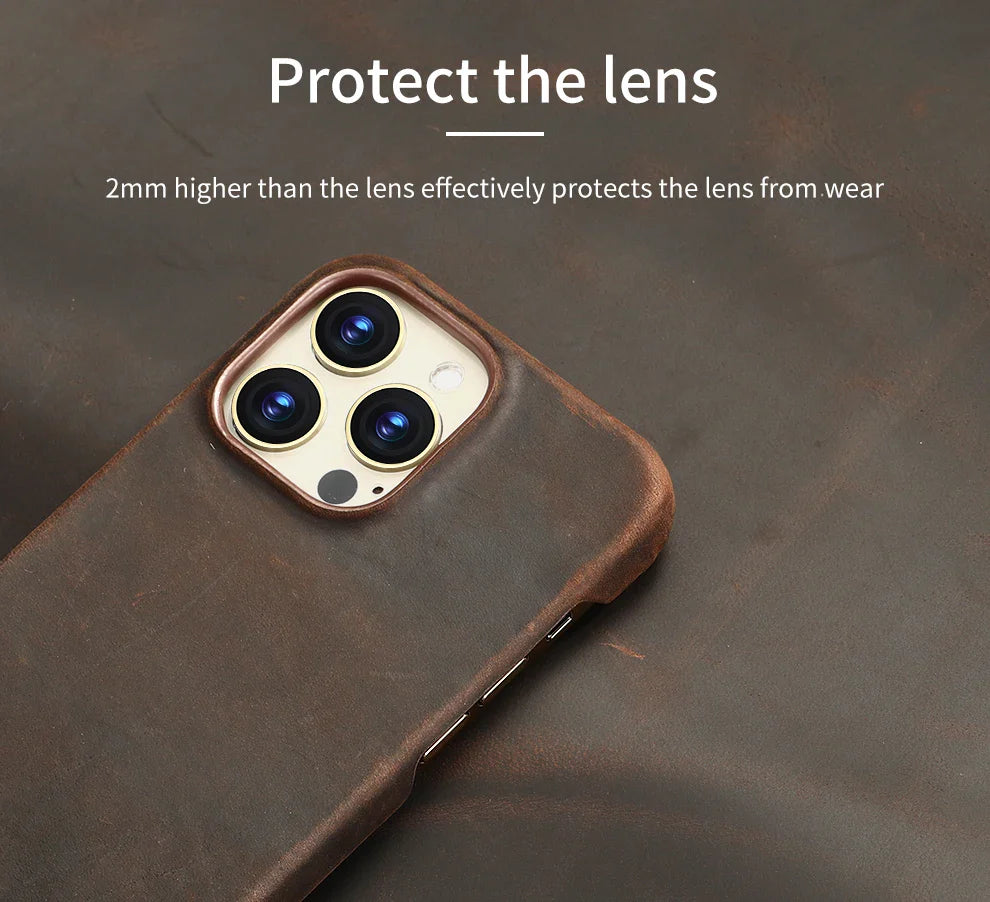 for Magsafe Case for iPhone 15 16 17 Pro Max Air Retro Luxury Full Grain Cowhide Genuine Oiled PULL-UP Leather Magnetic Cover