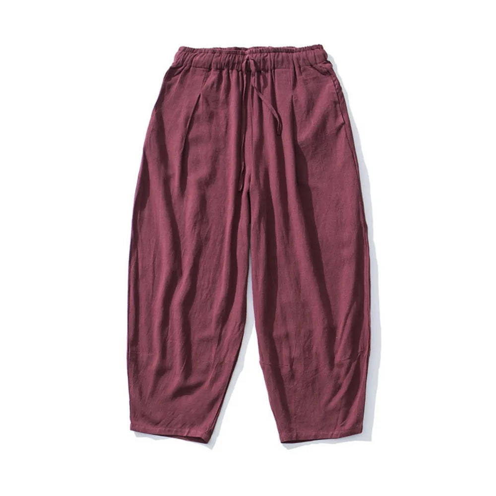 Men's Cotton and Linen Pants Harem Pants Loose Casual Beach Trousers