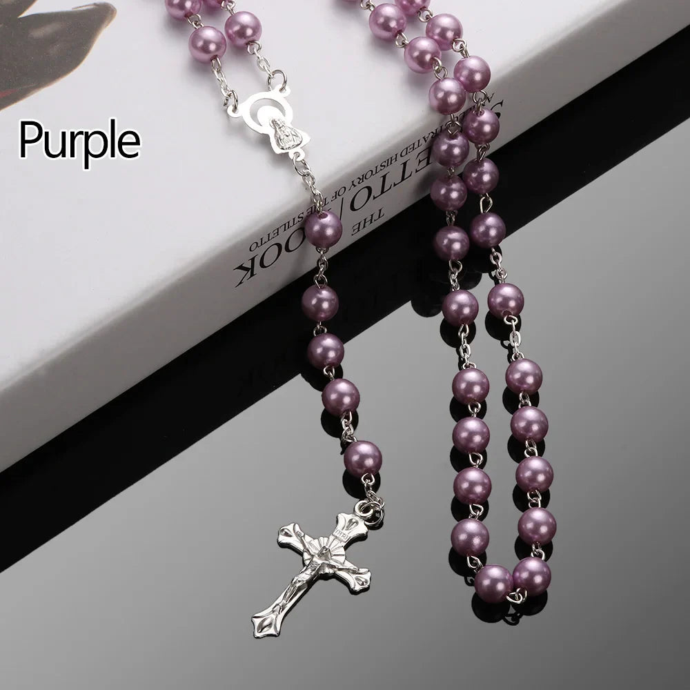 Fashion Vintage Cross Necklace Rosary Beads Chain Jesus Crucifix Virgin Mary Pendant Chain Jewelry Necklace