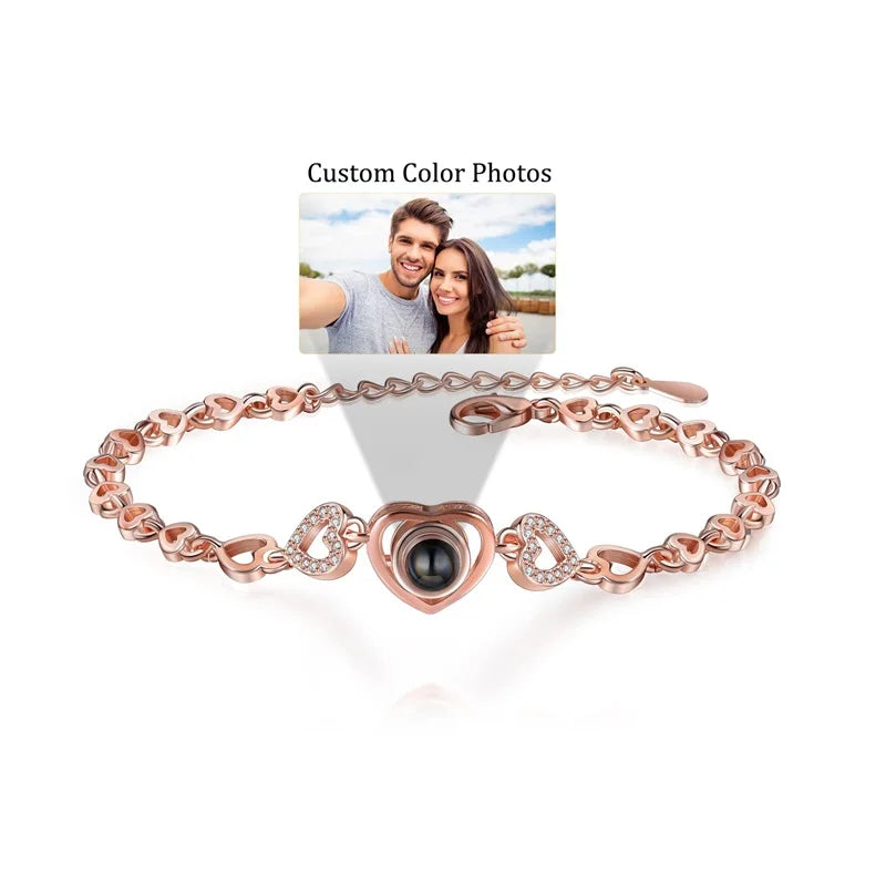 Custom Photo Bracelet Personalized Projection Bracelets with Picture Inside 100 Languages I Love You Stainless Steel Bracelet