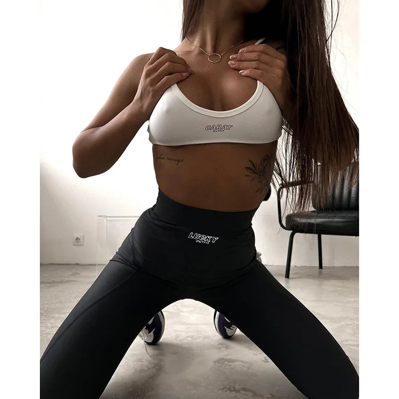 Fitness Women Letter Printed Slim Leggings High Waist Tight-fitting Legging Pants