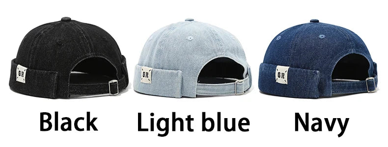 Bocca Denim Docker Cap Without Visor Letter Label Brimless Caps Adjustable Solid Color Hats Unisex Adult Retro Hip Hop Street