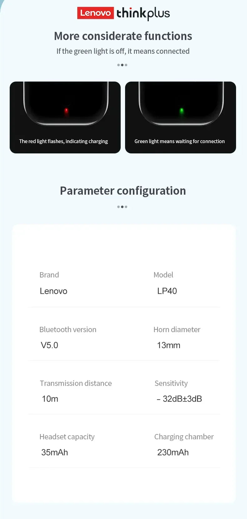 Choice Lenovo LP40 Bluetooth Earphones TWS Immersive Sound HIFI With Mic Wireless Headphones Touch Control HD Call Game Earbuds