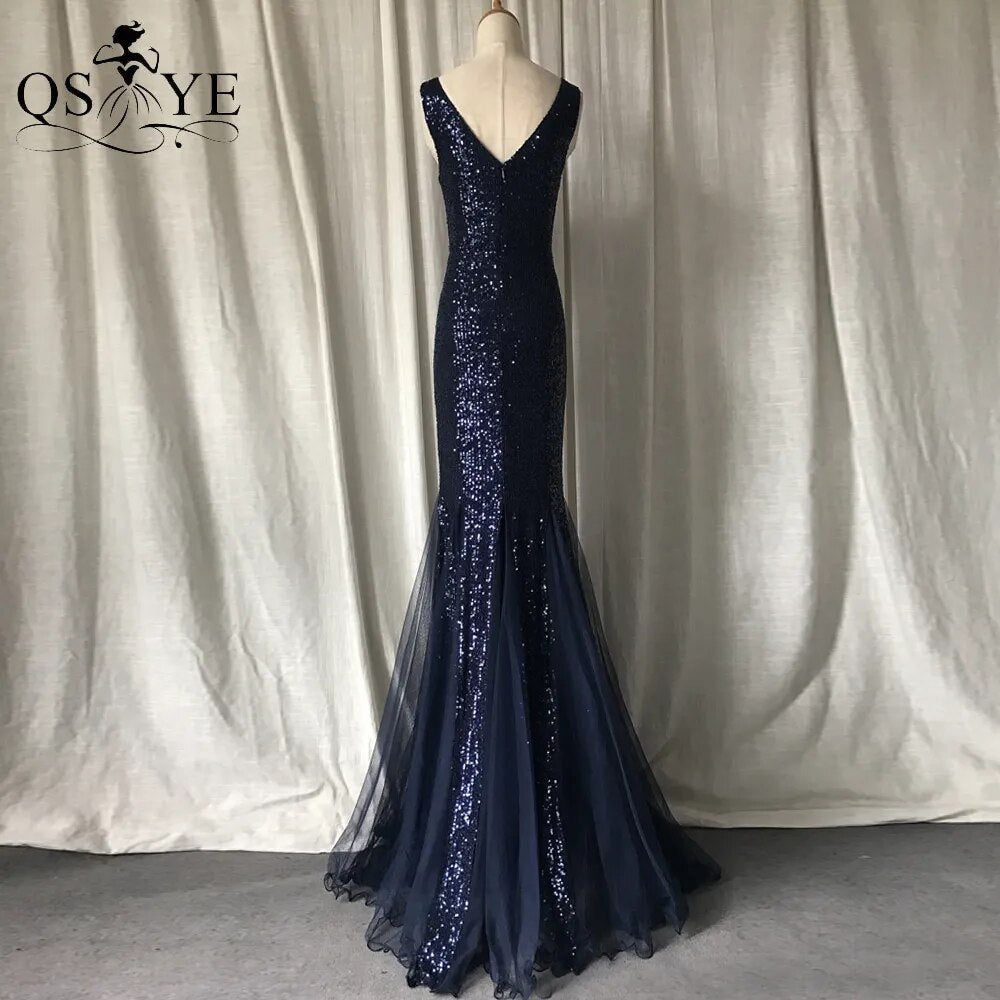 Evening wear Dresses: V Neck Long Mermaid Prom Gown Sleeveless Party Dress