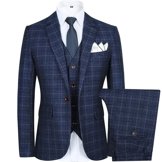 Coat Pants Vest British Style Slim Fit| Plaid Large Size 5XL Wedding Groom High End 3 Pieces Suits