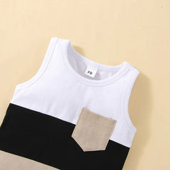 Infant Baby Boys Short Sets Patchwork Sleeveless Vest Tops with Pocket + Shorts 2pcs Summer Outfits for Toddler 6-36M