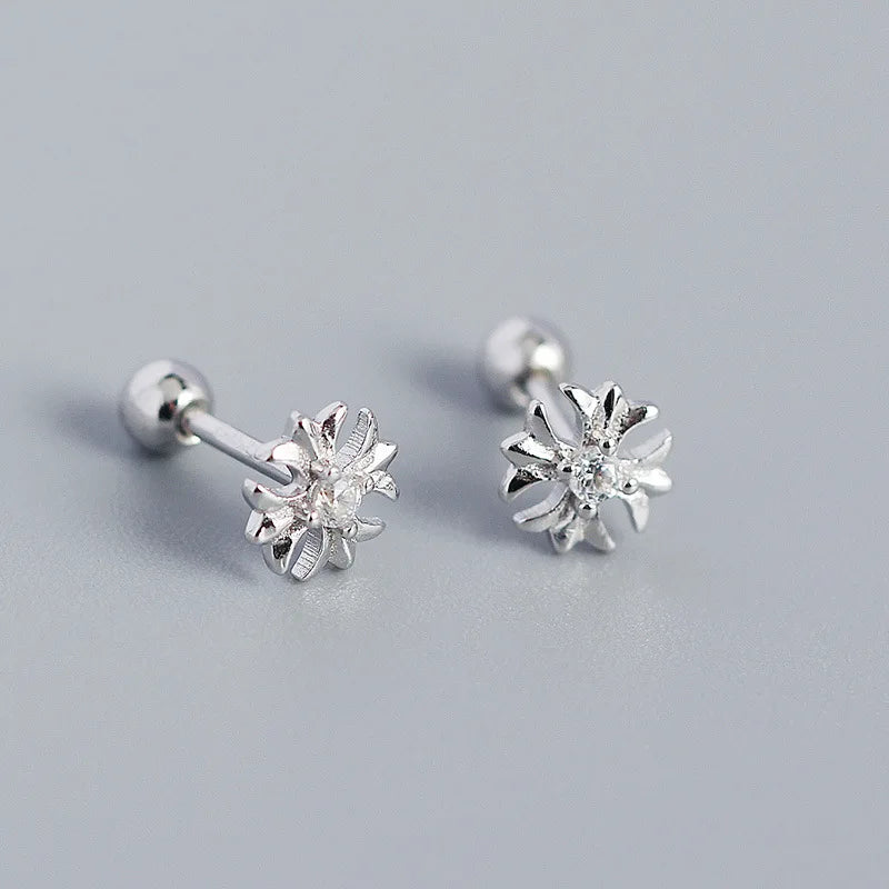 WANTME 925 Sterling Silver Fashion Korean Petal Screw Bead Stud Earrings for Women Charm Ear Bone Piercing Jewelry Accessories
