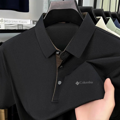 High end brand men's letter printed short sleeved polo shirt cool breathable casual business 2025 summer new style lapel T-shirt