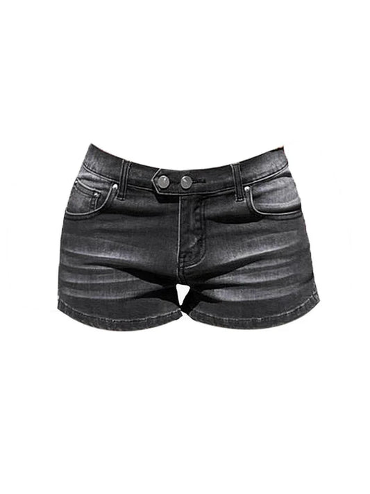 Women's Grey Denim Shorts Low Waist Mini Jeans Shorts 2000s Vintage 90s Y2k Emo Cowboy Short Pants Harajuku Clothes Summer 2024