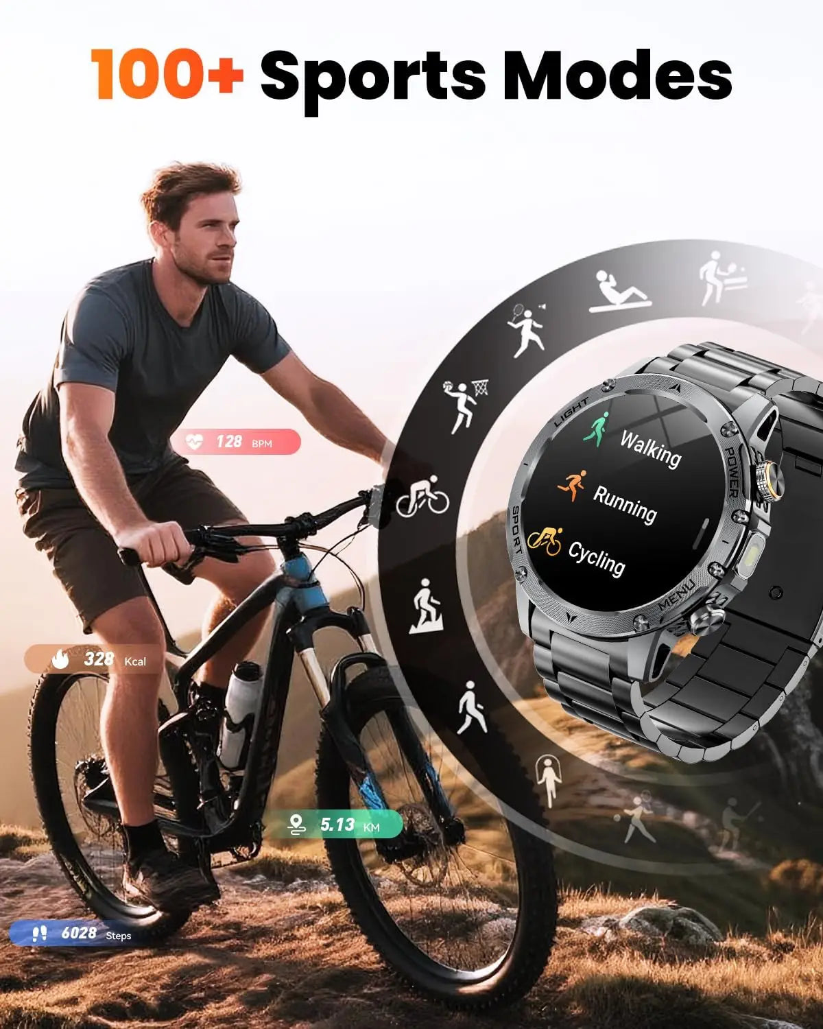 New T-REX3 Outdoor 1000mAh Battery Smart Watch 1.7" Large Screen Flashlight 10ATM Waterproof Call Sports Fitness Men Smartwatch