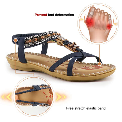 Women Summer Sandals Wedges Shoes Ladies Rome Sandals Butterfly-knot Rhinestone Slides Sandalias Bohemia Elastic Band Sandals