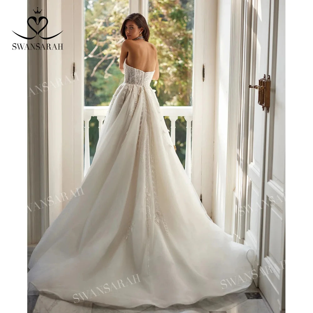White Bridesmaid Dresses: A-Line Wedding Dress Shiny Appliques Split Vintage