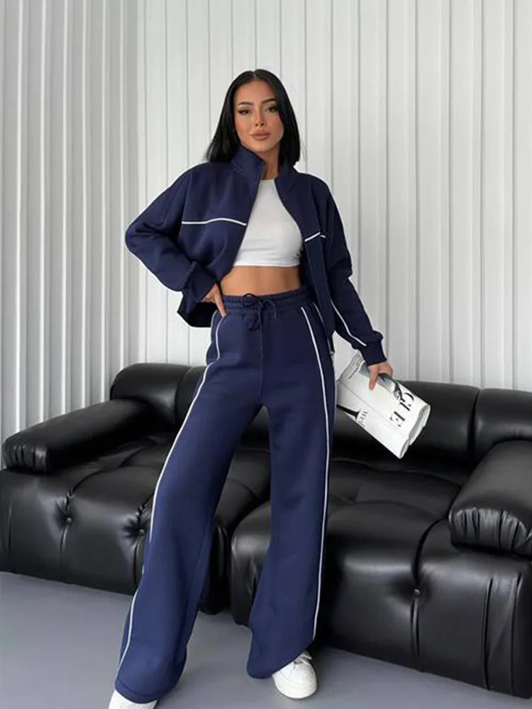 Women's 2 Piece Outfits Lounge Set Oversized Zip Sweatshirt Wide Leg Sweatpant