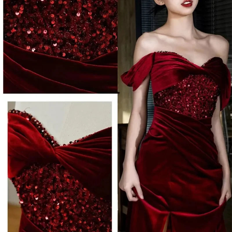 Homecoming Dresses: Wine red engagement dresses wedding party slim fit evening dress