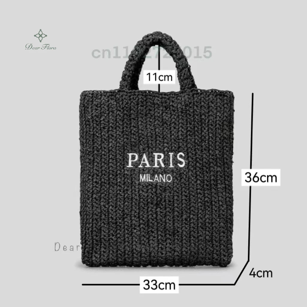 Women Fashion Striped Summer Beach Straw Knitting Shoulder Bag Hollow Out