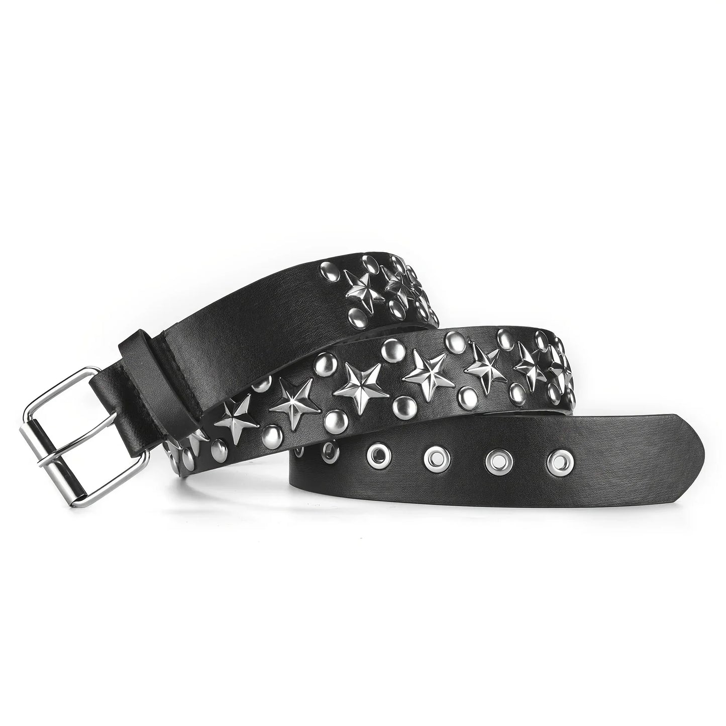 2023New Fashion Pentagram Riveted Women's Belt Punk Hip Hop Rock Jeans Men's Belt