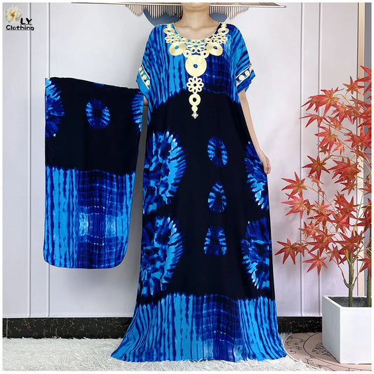 Abaya African Women Dashiki 100% Cotton Floral Casual Dress