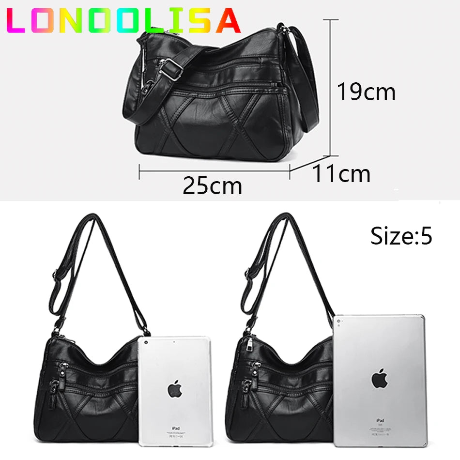 Women's Soft Leather Shoulder Bags Multi-Layer Pockets Classic