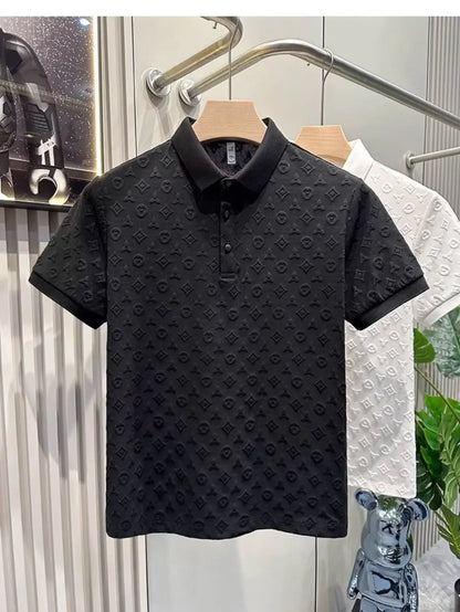 Summer New Men's Lop-up Hollow Short-sleeved Polo Tee Shirt Ice Silk Breathable Business Fashion T-Shirt Male Brand Clothes