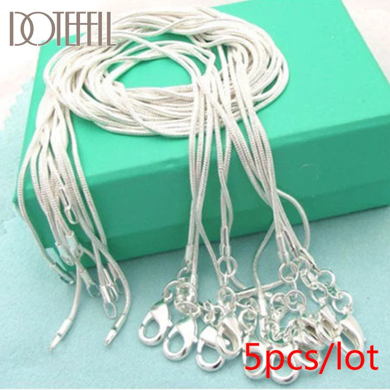 DOTEFFIL 925 Sterling Silver 5/10pcs/Lot 16/18/20/22/24/26/28/30 Inch 1.2mm Snake Chain Necklace For Woman Man Fashion Jewelry