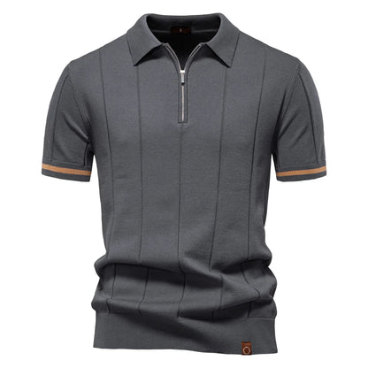 AIOPESON Men's Solid Color Sport Zipper Polo Shirt Athletic Social Polo Shirts for Men Office Slim Fit Polo