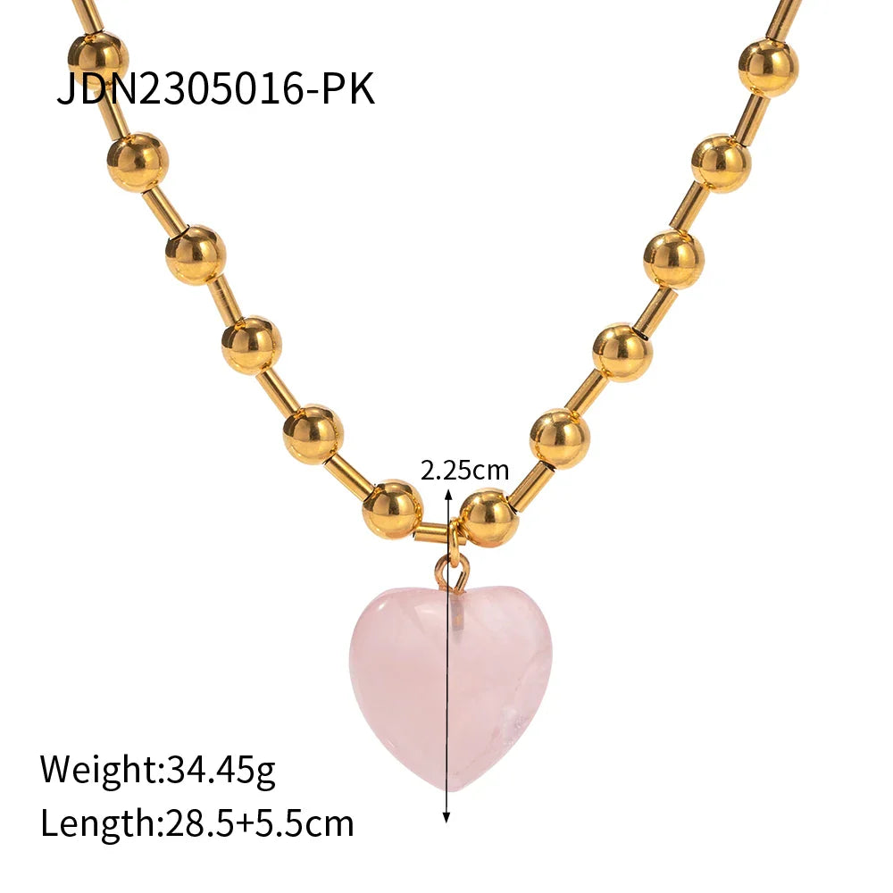 Youthway Delicate Clear Glass Heart Stainless Steel Necklace Bracelet Set Waterproof Golden Trendy Jewelry Boucle Oreille Femme