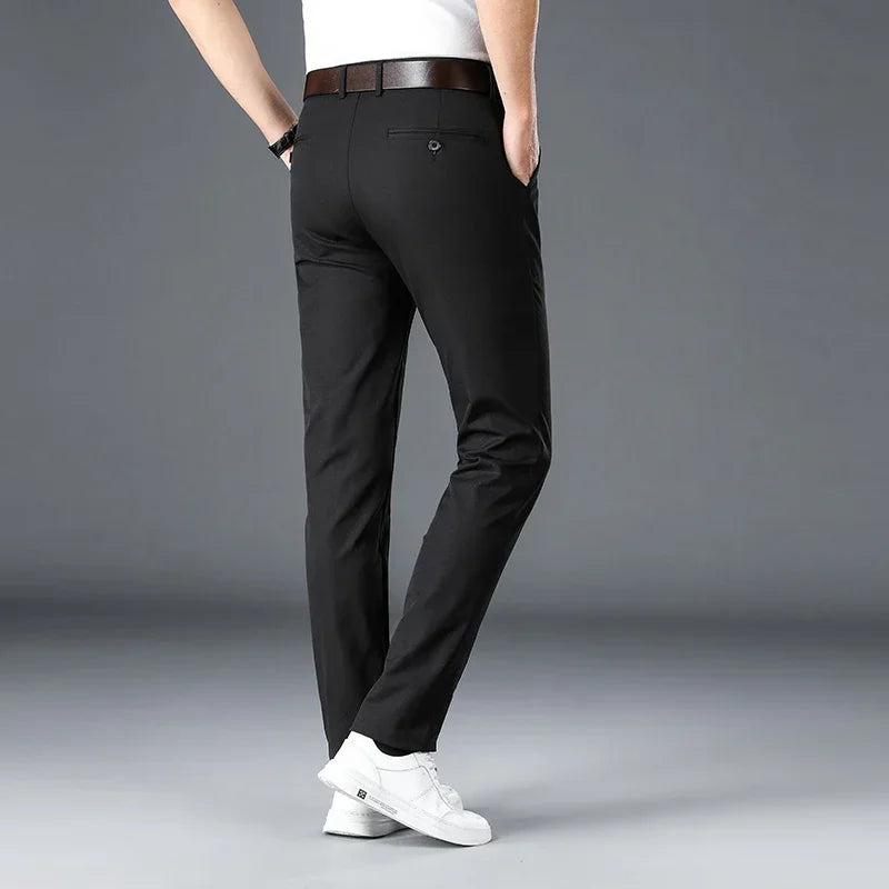 2024 Men's Spring Summer Fashion Business Casual Long Pants Suit Pants Male Elastic