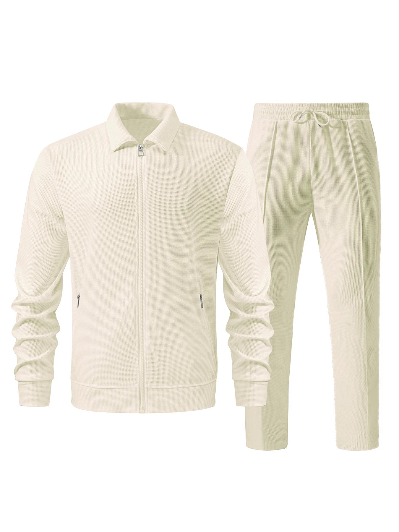 Men's Casual Solid Color Zipper Jacket and Pants Suit - Breathable Polyester Fiber for Spring/Autumn