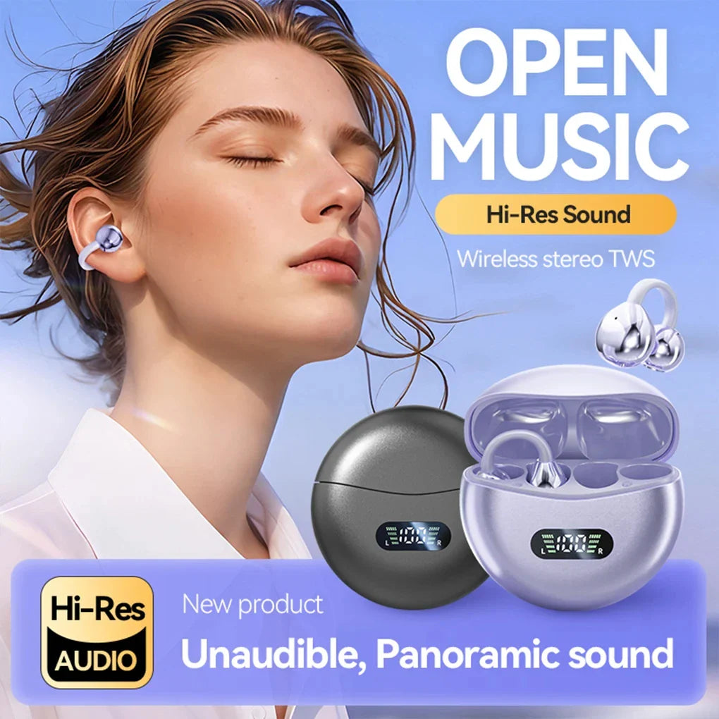 M79 Wireless Hifi Bluetooth 5.4 Earbuds Clip on Ear with Digital Display Waterproof Sport Headsets with Mic