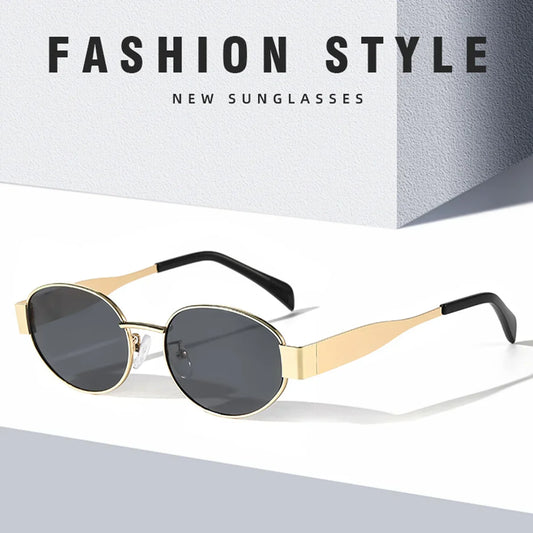 Luxury unisex metal sunglasses, oval-shaped, fashionable, UV400 protection, elegant tints for men and women Glasses Googles
