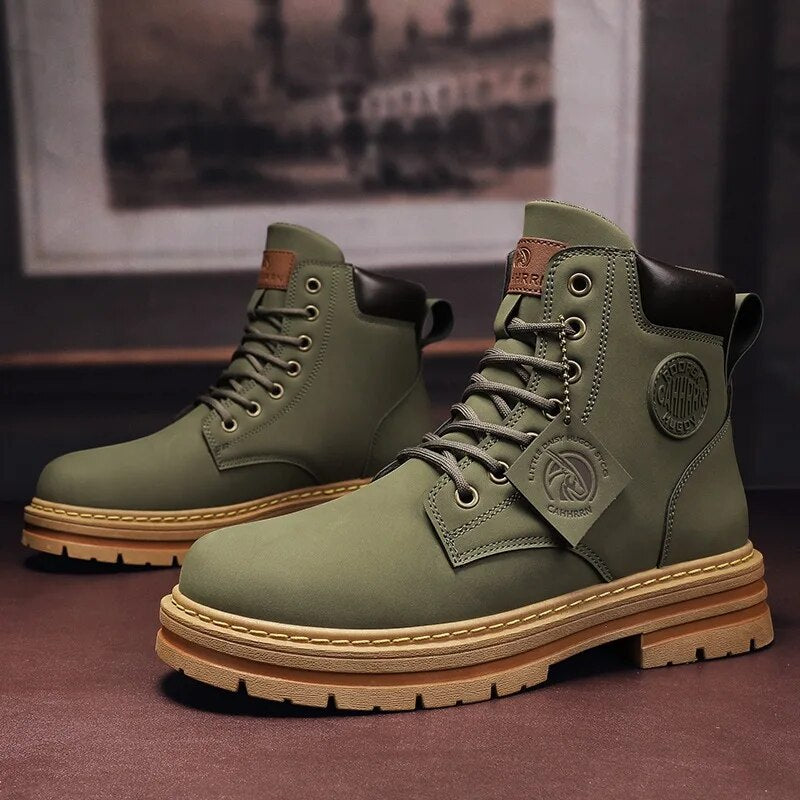 High Top Boots Men Leather Shoes Fashion Motorcycle Ankle Military Boots For Men