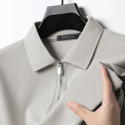 Summer New Men's Casual Slim Fit Polo Shirt Flip Collar Breathable Half Zipper Short Sleeve Top Solid Color Comfortable T-shirt
