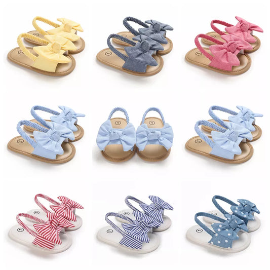 Baby Girls Bow Knot Sandals Summer Soft Sole Flat Princess Dress Shoes Infant Non-Slip First Walkers Footwear 0-18M