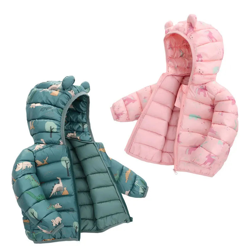 2023 Baby Girls Jackets For Kids Cartoon Bear Zipper Coats Autumn Boys Warm Hooded Down Jackets Children Christmas Outerwear