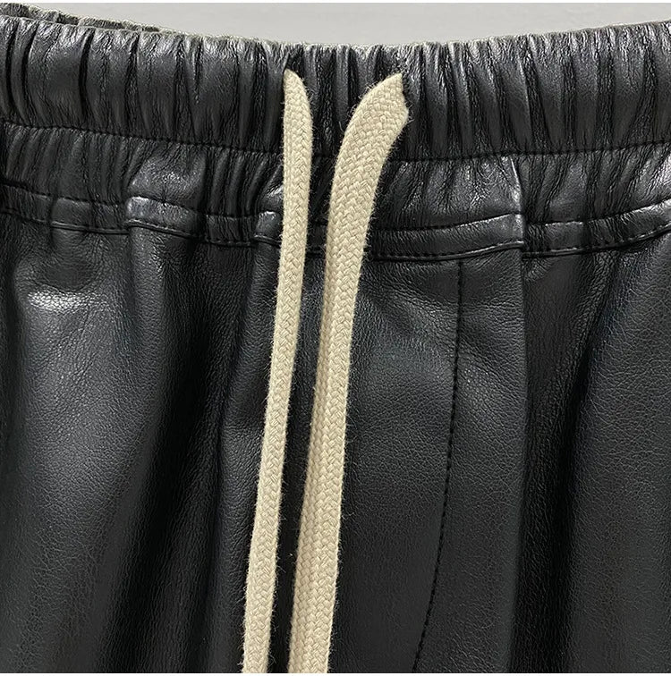 Women's Fashion Basic PU Leather Four Corner Pockets Comfortable Shorts New Versatile Black Short Pants