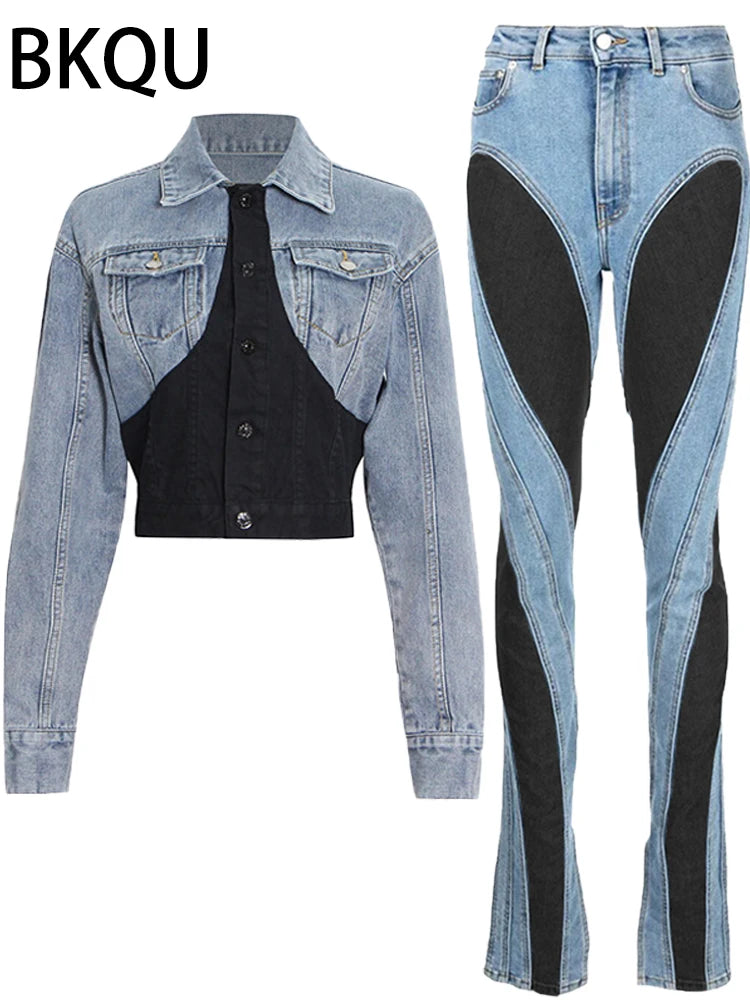 Elastic Skinny Pencil Jeans Women Y2K High Waisted Contract Color