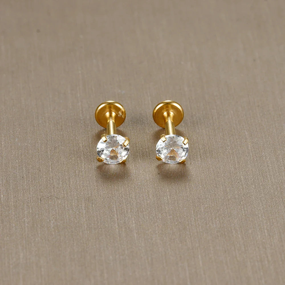 2PC Labret Tragus Stud Earrings 16G Surgical Stainless Steel CZ Crystal  Monroe Helix Cartialge Conch Medusa Lip Body Piercing