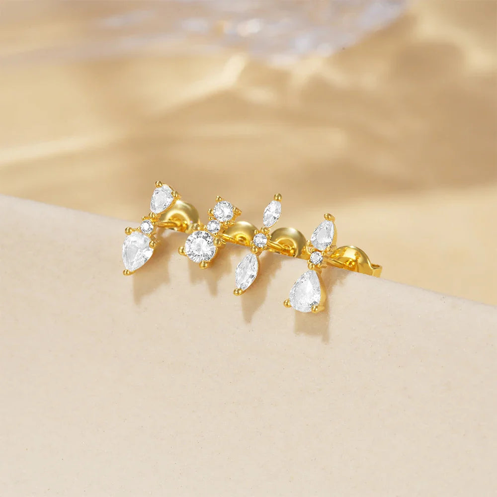 AIDE 925 Sterling Silver 3pcs 4pcs Set Zircon Stud Earrings 18k Gold Star Minimalism Huggies Earring Fine Jewelly Set Party Gift