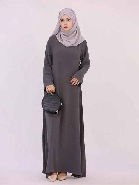 Black White Pink Solid Dubai Modest Under Dress Abaya Islam Muslim Kaftan