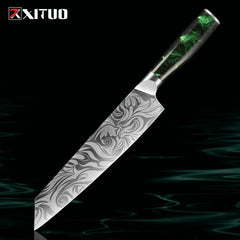 8 Inch Kiritsuke Chef Knife,Damascus Laser Pattern Kitchen Knives Japanese Gyuto Knife