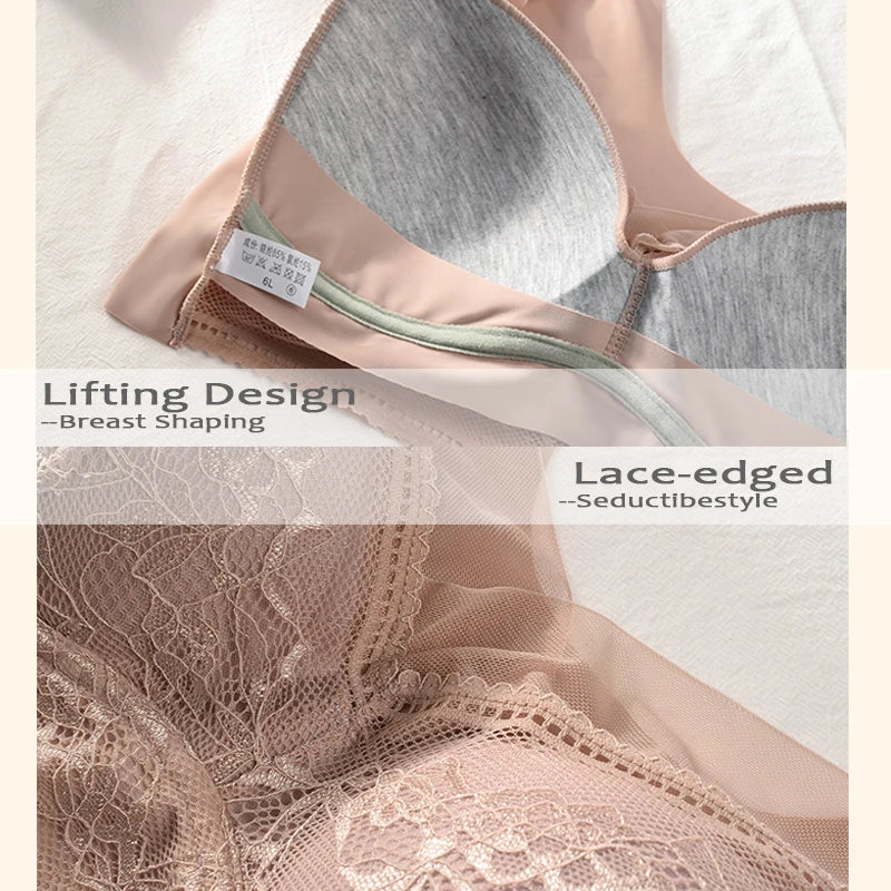 Women Large Push Up Ice Silk Seamless upper Bralette Lace Wireless